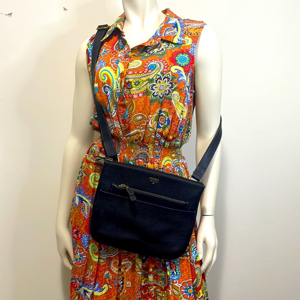 Fossil Black Pebbled Leather Crossbody Bag